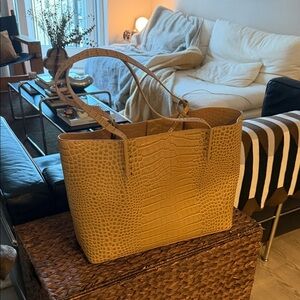 Elie Tahari Croc-Embossed Tote in Mustard